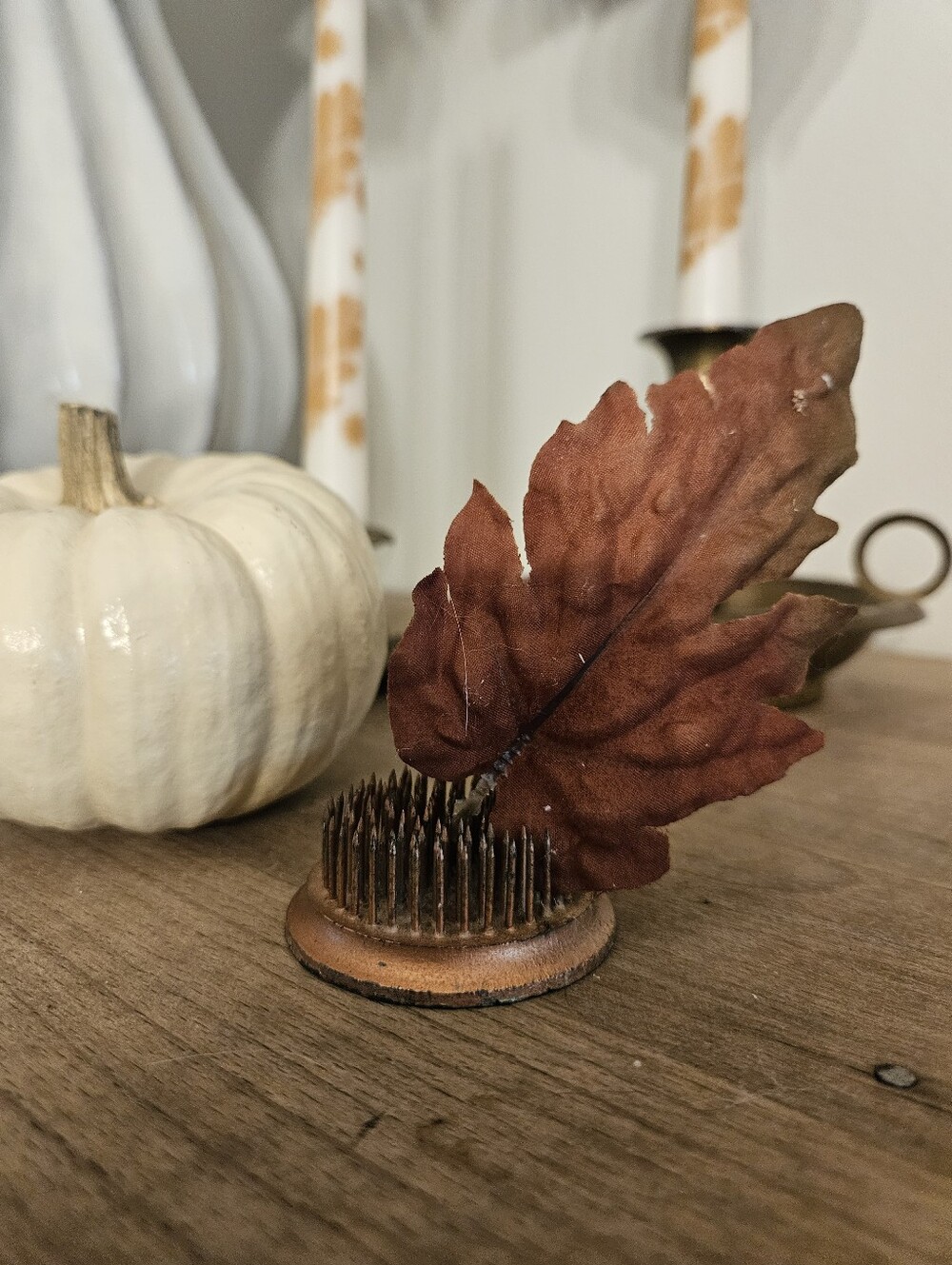 Antique Vintage Floral Frog In Copper Paint For Fall And Harvest